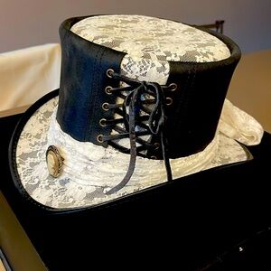 Steampunk Havisham Black Leather Top Hat